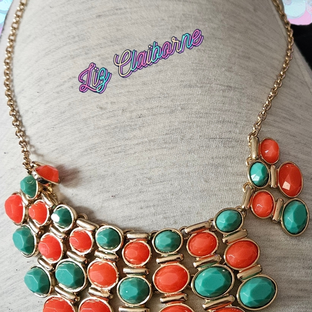 Liz Claiborne Gold and Orange Statement Necklace
